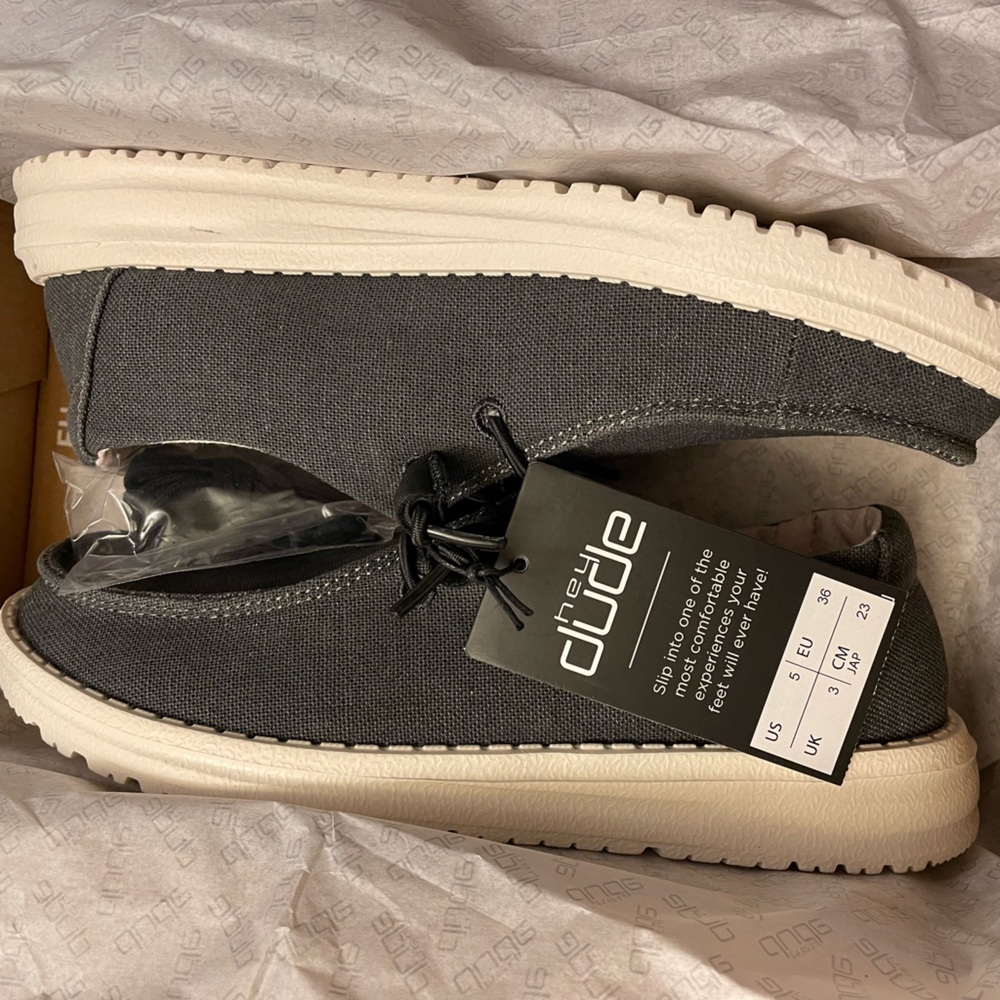 Hey Dude, Wendy chambray off black, women’s size 5. New in box, never worn.